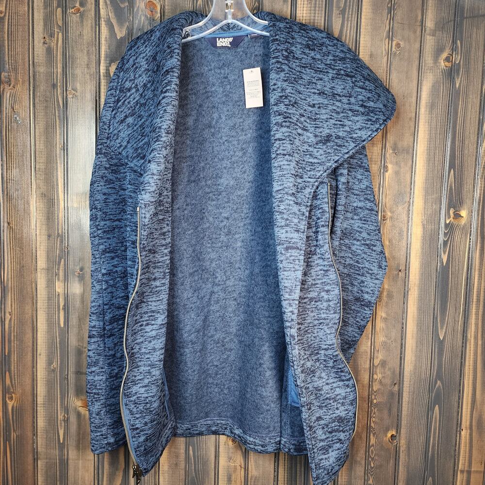Lands' End Evening Blue Heather Sweater Fleece Asymmetrical Coat Size L NWT - Picture 3 of 7
